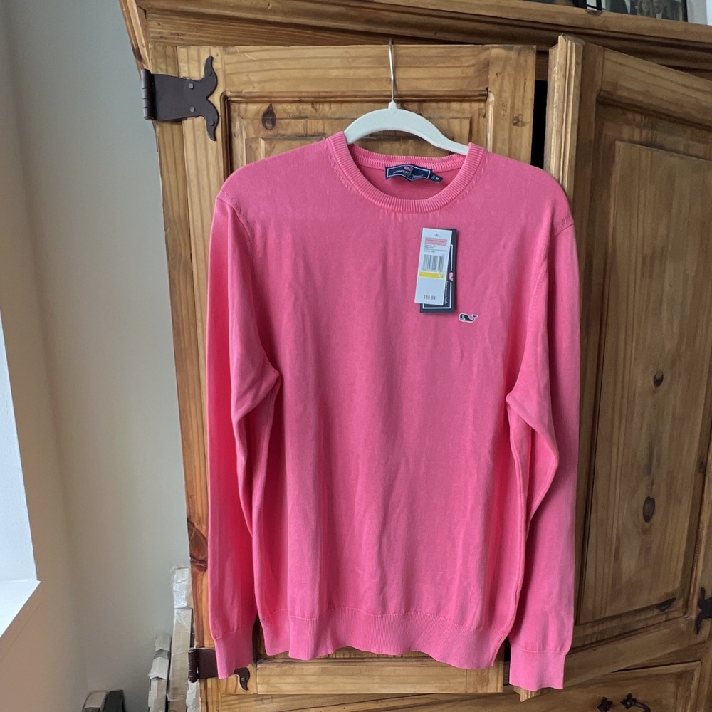 Vineyard Vines Women’s Pink Cotton Crewneck Knit Sweater Whale Logo NWT Size M